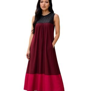 AS by DF Quilted Leather Burgundy Silk High Low Maxi Dress| Size 2